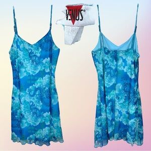 VTG 90's/ Y2K VENUS Blue/Green Dragon Floral Beach Dress/Cover Up Sz LG